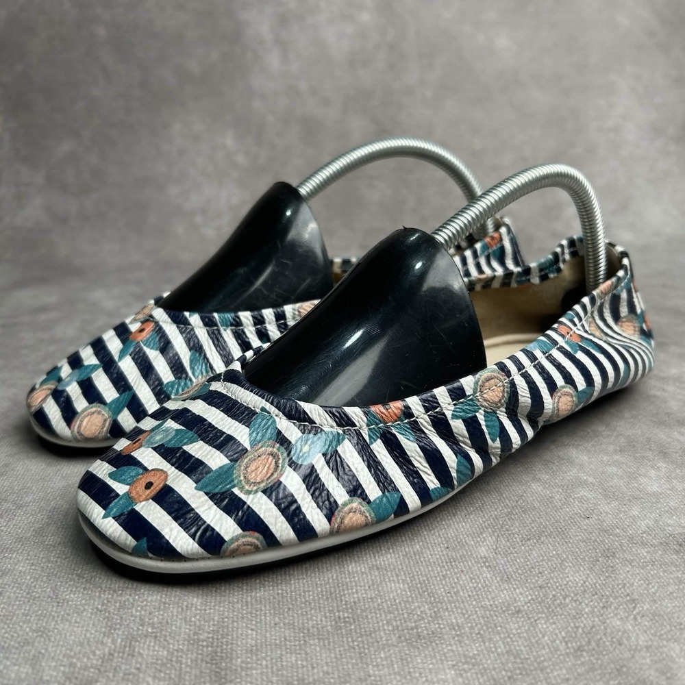 THE STOREHOUSE FLATS Posie Stripe Sz 9 Leather Colorful Floral Striped Foldable